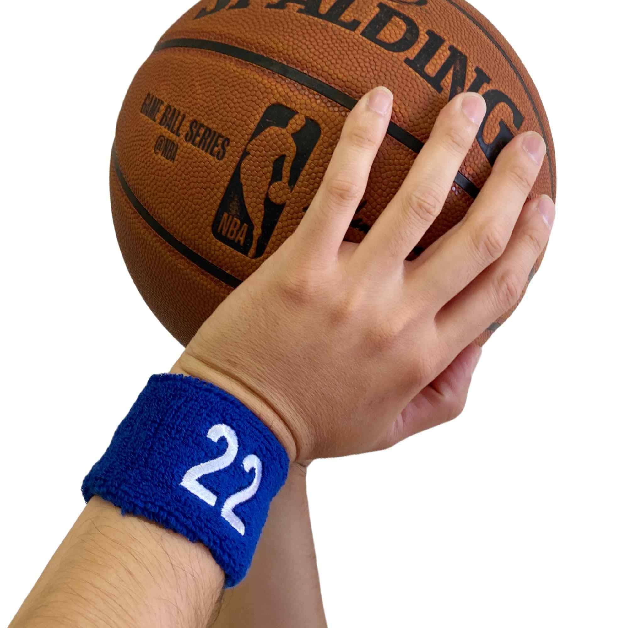 Unisex Blue Sports Wristbands with Number Embroidery - Sweat Absorbent Athletic Wristbands for Running, Basketball, Tennis & Workout - One Size (1 Piece)