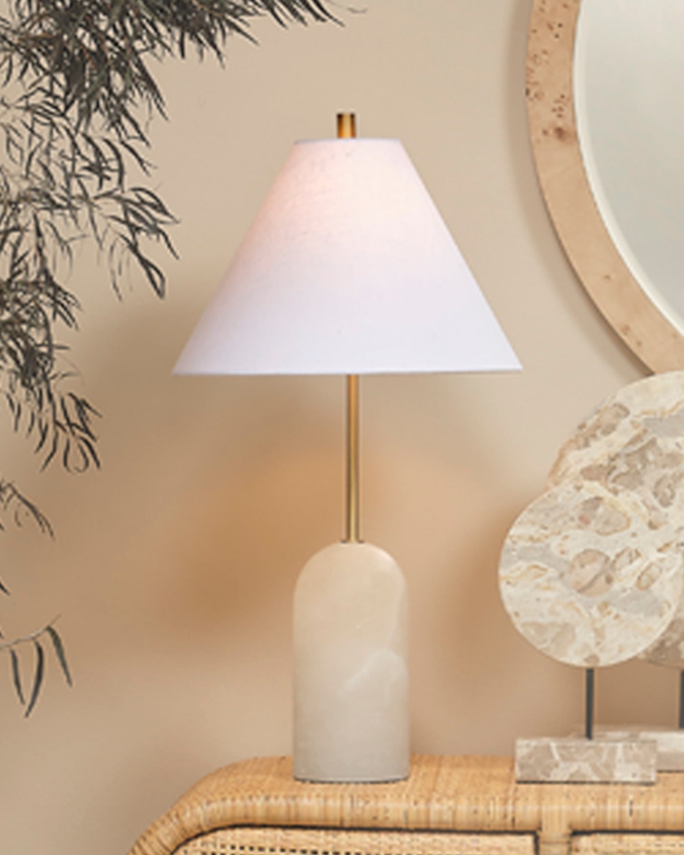 Holt Table Lamp - Modern Alabaster White LED Nightstand Lamp for Bedroom, Living Room, and Office - Soft Ambient Lighting for Relaxation & Reading