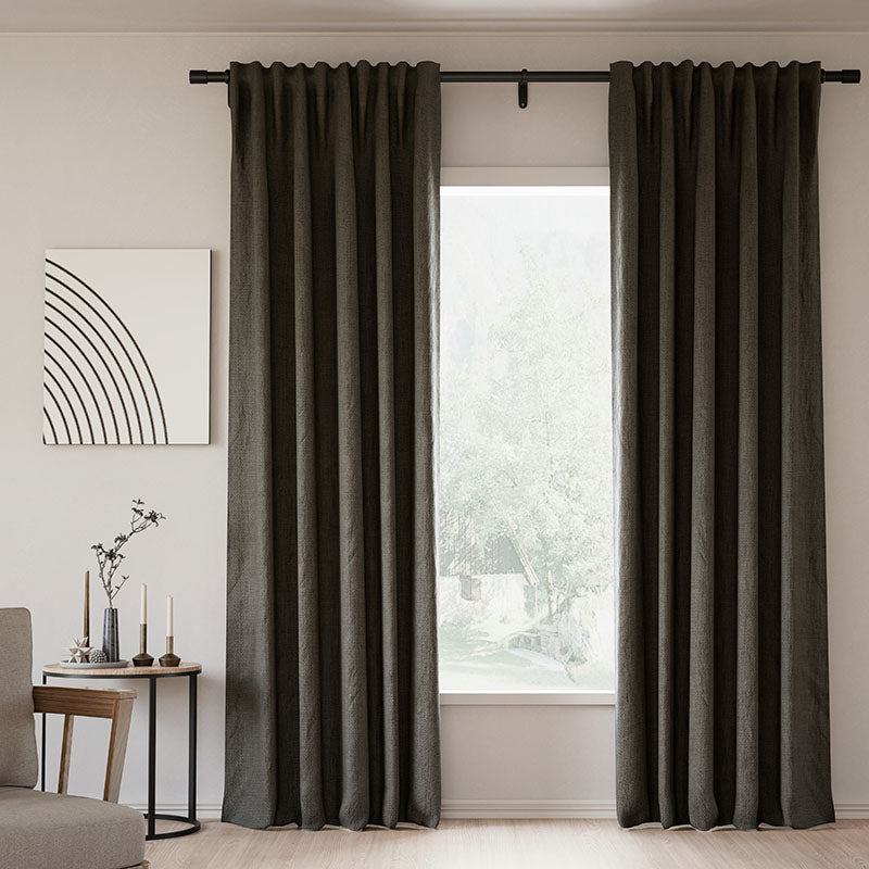 Blackout Curtains with Back Tab - Premium Linen Memory Fabric for Modern Home Decor in Natural Dark Grey | Perfect for Bedrooms, Living Rooms & Home Theater Light Control