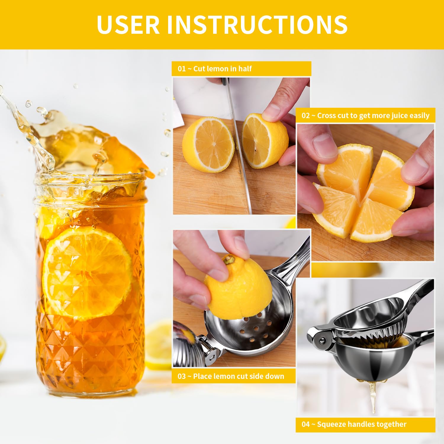 Rekix Heavy Duty Manual Lemon Juicer & Citrus Press - Handheld Lime, Orange Squeezer for Fresh Juice - Perfect for Cocktails, Baking & Healthy Drinks