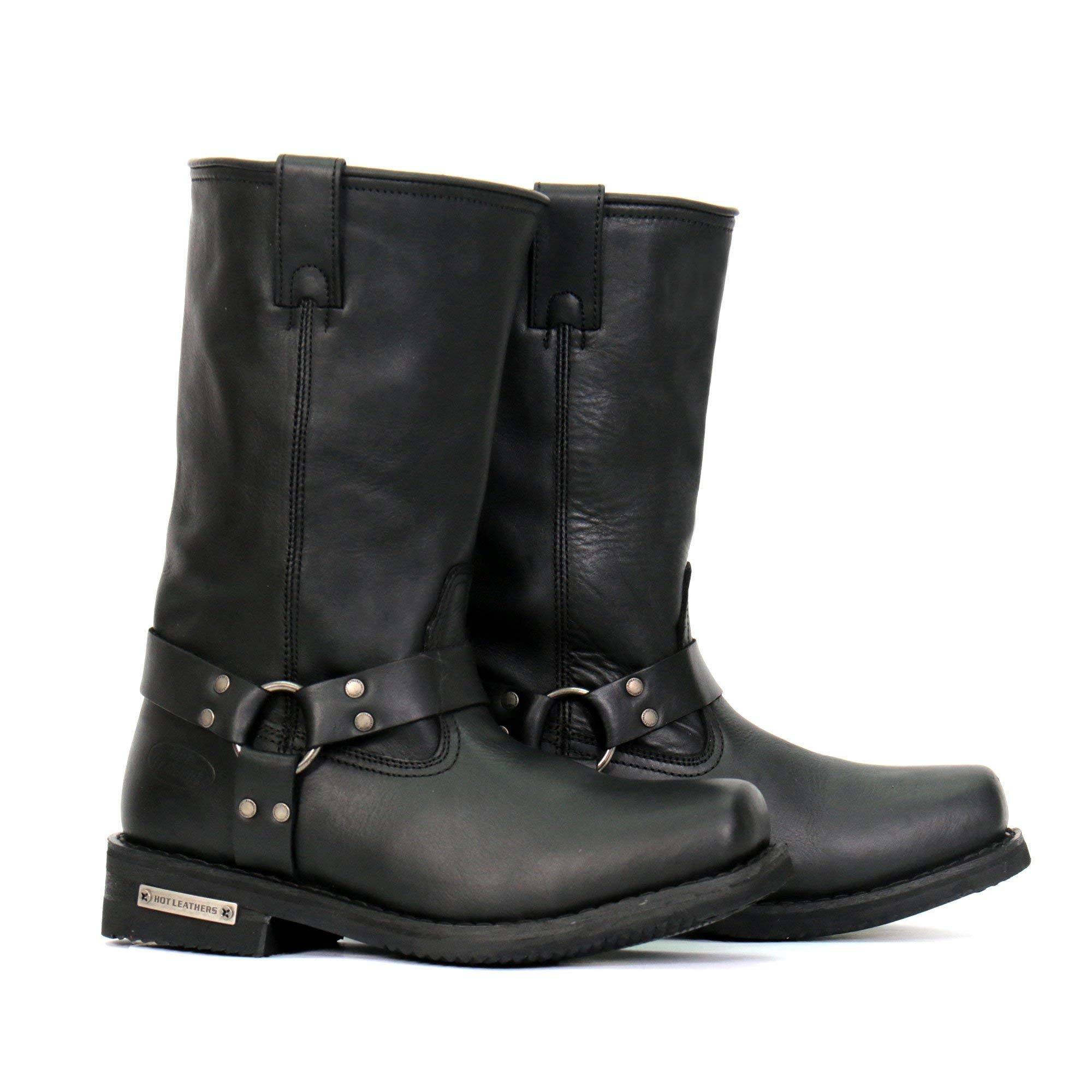 Hot Leathers BTM1016 Men's Classic Black 11-inch Harness Leather Boots - Size 7.5 | Durable Motorcycle & Work Boots for Riding, Construction & Outdoor Activities