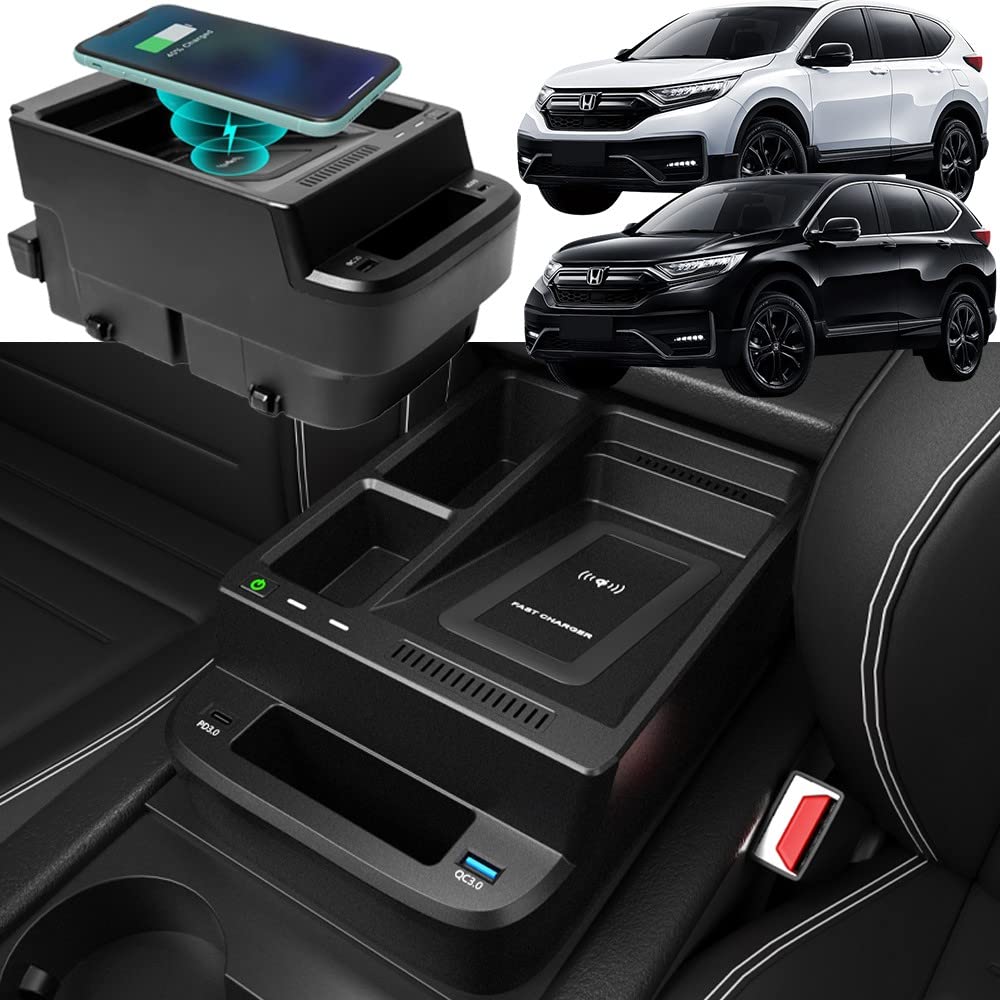 Fast Wireless Car Charger for Honda CR-V/CRV Hybrid 2017-2022 | 15W Qi Fast Charging Pad & Center Console Organizer | Perfect for iPhone, Samsung & Android Phones | Ideal for Commuting, Road Trips & Daily Driving