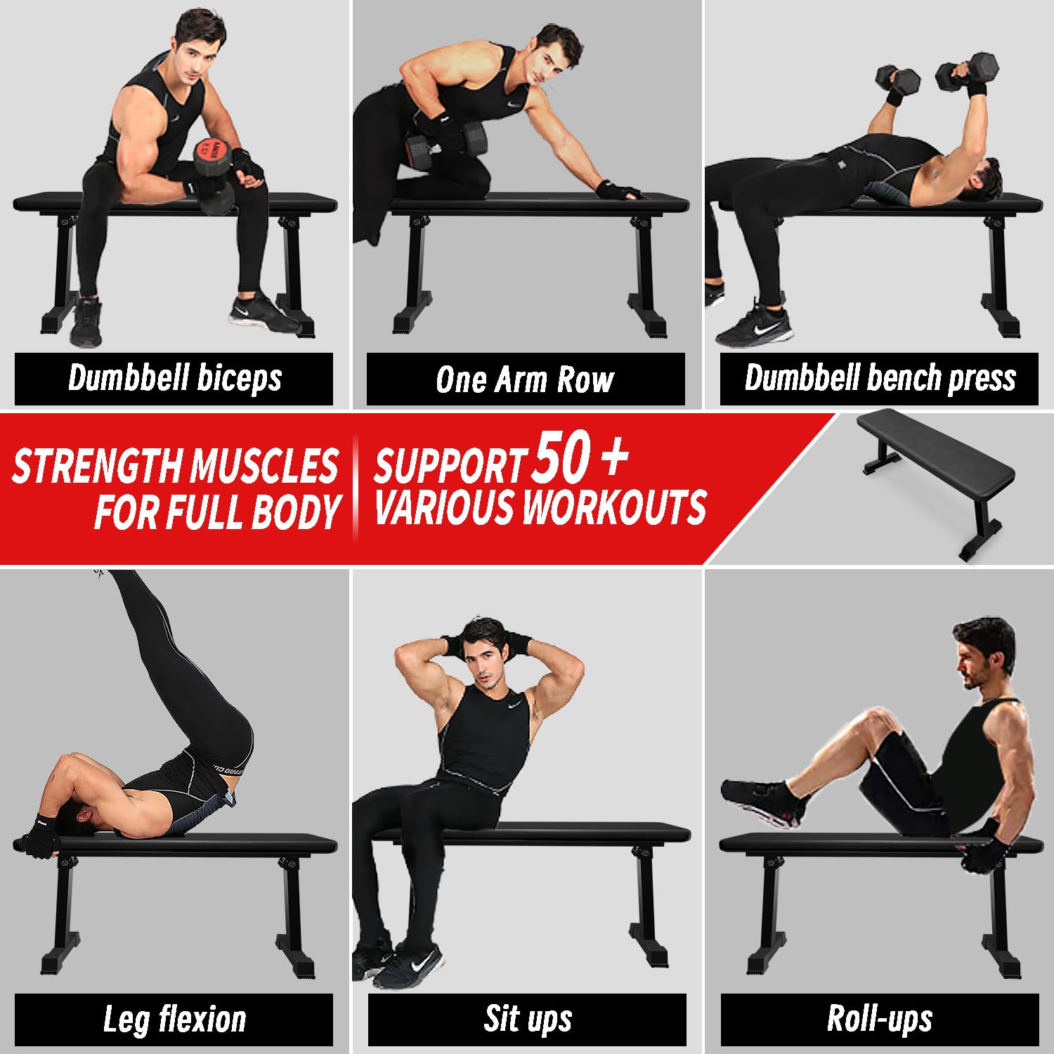 Foldable Flat Weight Bench for Home Gym - Adjustable Dumbbell Workout Bench with Easy Assembly | Strength Training Equipment for Bench Press, Strength Exercises & Full-Body Workouts | Perfect for Small Spaces & Home Fitness Routines