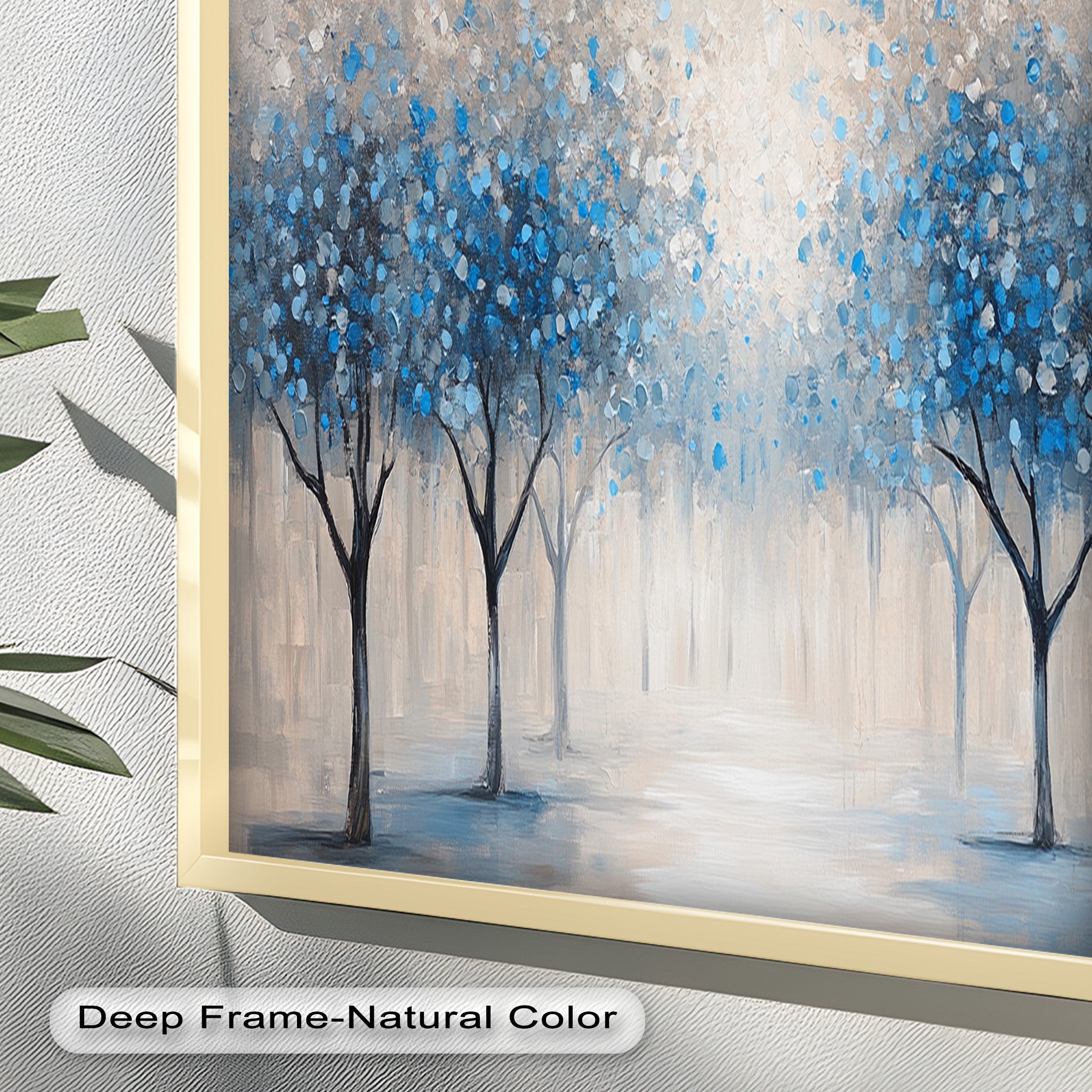 Blue Blossom Trees Wall Art - Floral Oil Painting Canvas Print for Living Room, Bedroom & Office Decor | Nature Inspired Home Decor