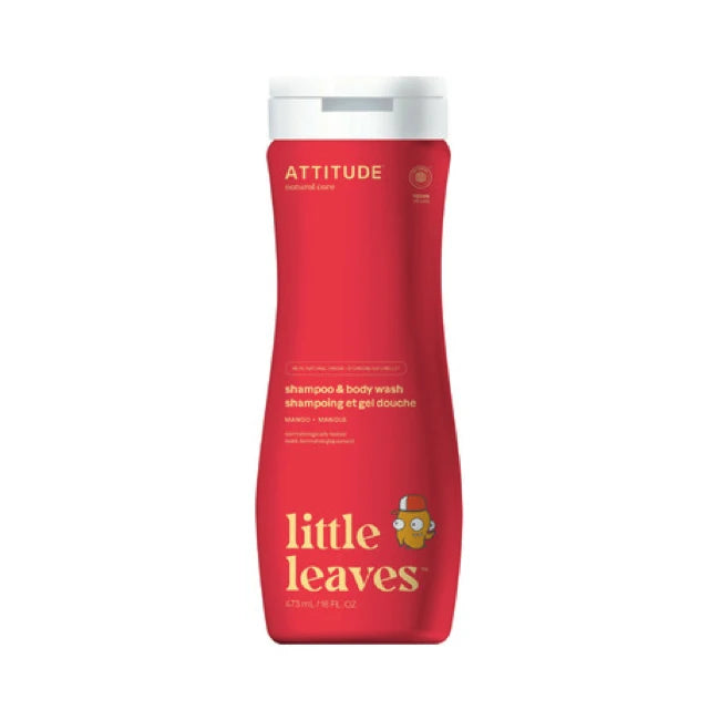 Attitude Little Leaves 2-in-1 Shampoo & Body Wash - Mango Scented, 16oz (473ml) - Natural & Gentle for Babies & Kids - Perfect for Daily Bath Time & Sensitive Skin Care