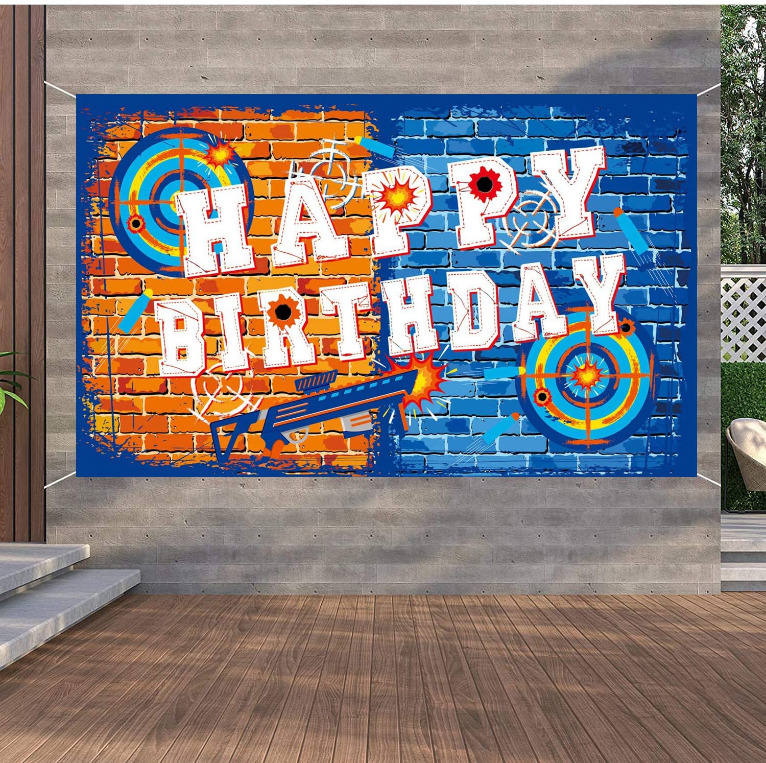 Happy Birthday Backdrop - Dart War Gun Theme Party Decorations for Kids Boys | Photo Background, Table Decor, Birthday Party Supplies | Perfect for Dart-Themed Birthday Parties, Photo Booths & Celebrations