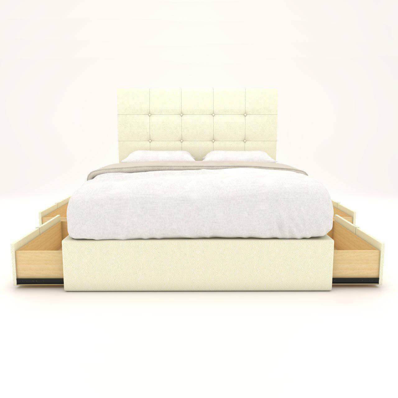 Ellie Faux Leather Drawer Bed Frame - Queen Size Storage Platform Bed with Upholstered Headboard, Modern Bedroom Furniture for Small Spaces (Perfect for Apartments, Dorms & Guest Rooms)