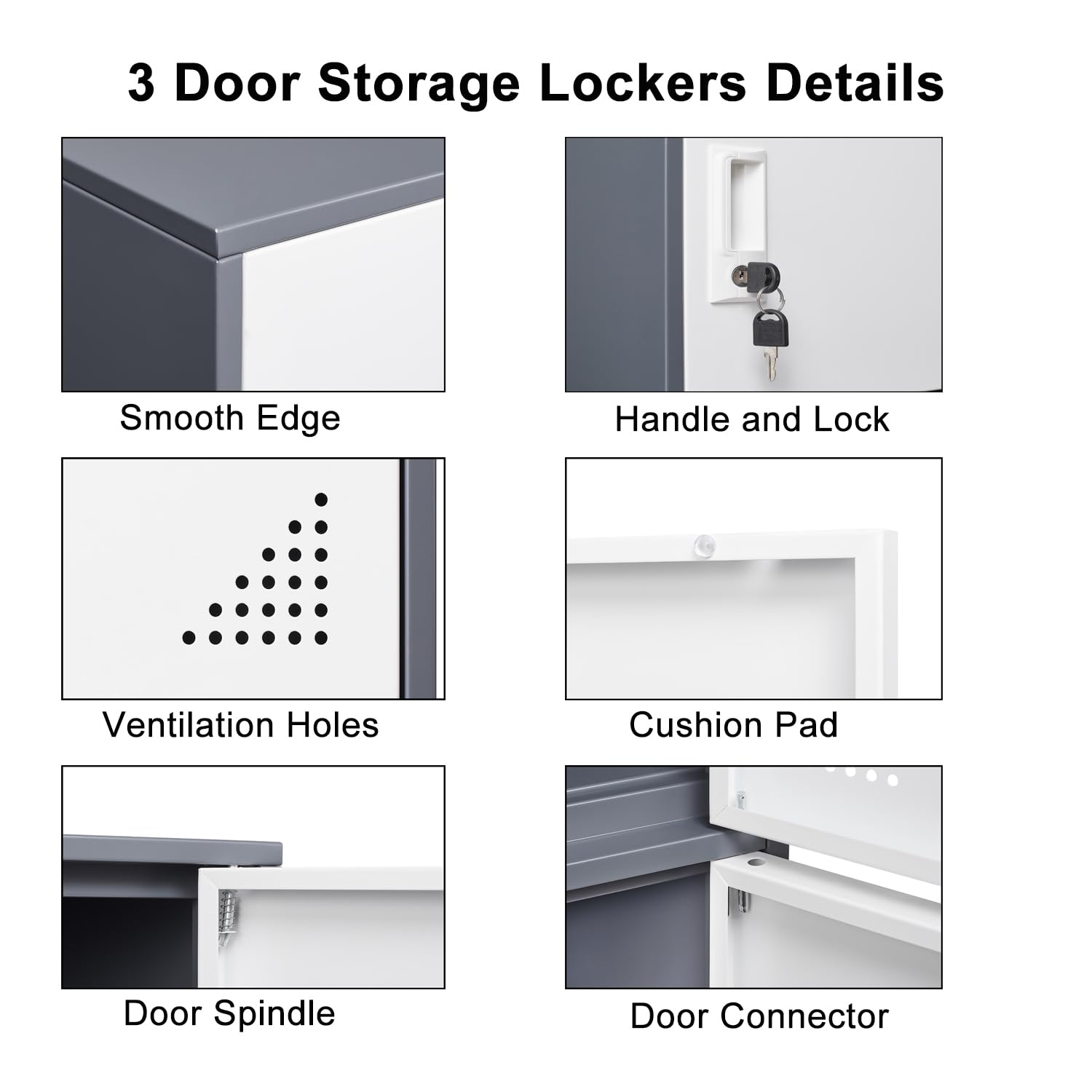 3-Door Metal Locker - Heavy Duty Steel Storage Cabinet for Office, Home & School - Secure Vertical Organizer for Clothes, Books & Supplies - Perfect for Employee Lockers, Classroom Storage & Home Organization