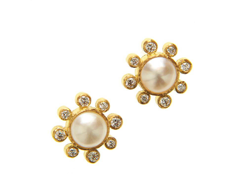 Elizabeth Locke 14K Gold Akoya Pearl & Diamond Stud Earrings – Elegant Jewelry for Women, Perfect for Weddings, Parties & Special Occasions