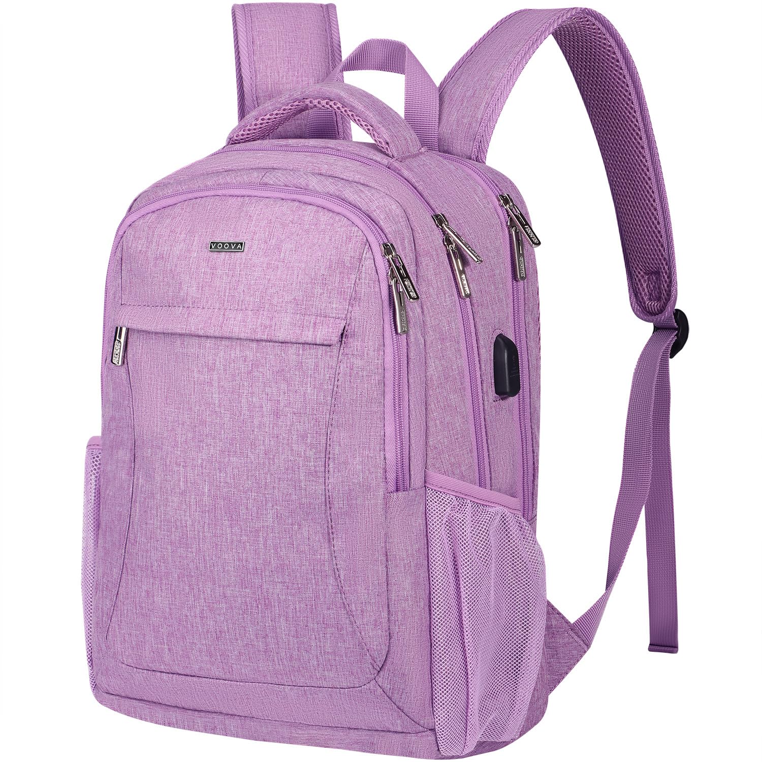 Voova Travel Laptop Backpack for Women & Men - USB Charging Port, Waterproof Slim Design, Fits 15.6 Inch Laptops - Durable Business Work & College Computer Bag (Purple) - Perfect for Commuting, Air Travel and Daily Office Use