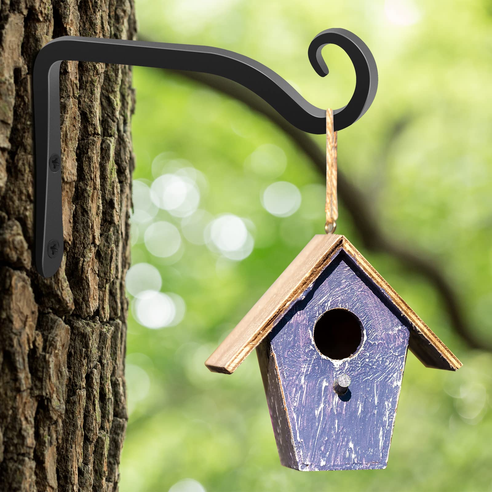 Gtongoko 2 Pack 6 Inch Metal Plant Hangers - Outdoor Wall Hooks for Hanging Flower Baskets, Bird Feeders, Wind Chimes & Solar Lanterns (Black) - Perfect for Garden, Patio, Balcony & Porch Decor