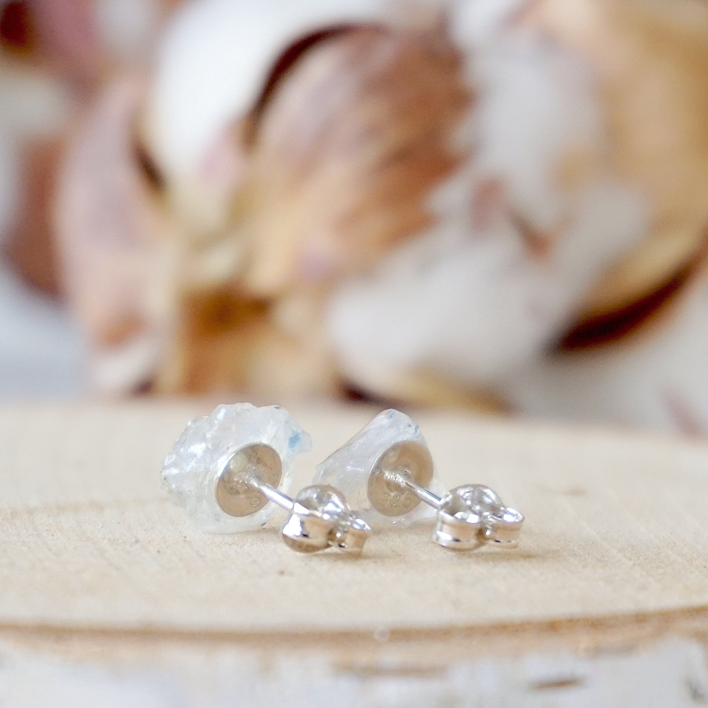 Rainbow Moonstone Stud Earrings for Women - Hypoallergenic Post Earrings for Everyday Wear & Special Occasions