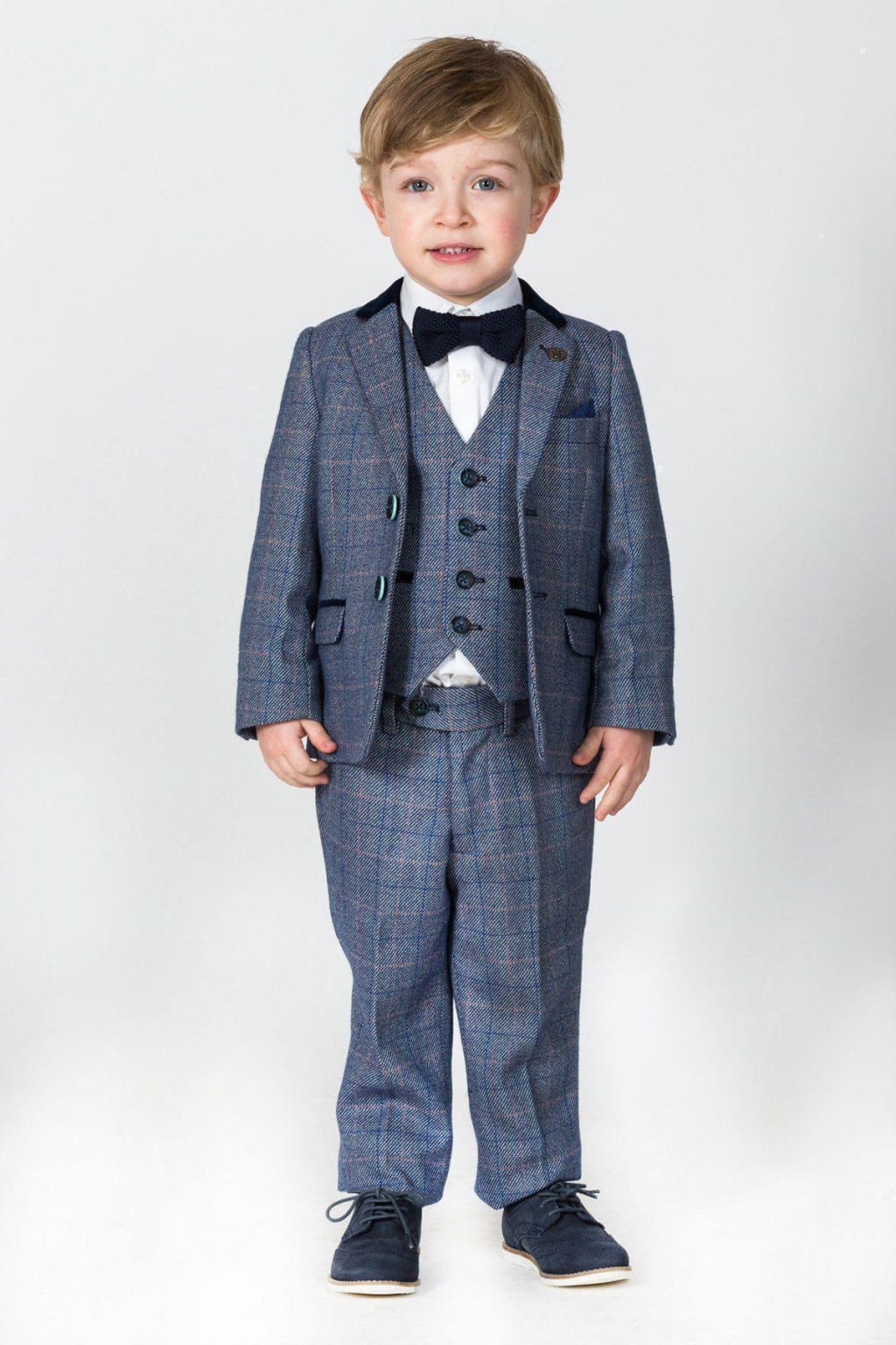 Marc Darcy Hilton Kids' Blue Tweed Check 3-Piece Suit | Formal Wear for Boys | Wedding, Party & Special Occasion Outfit