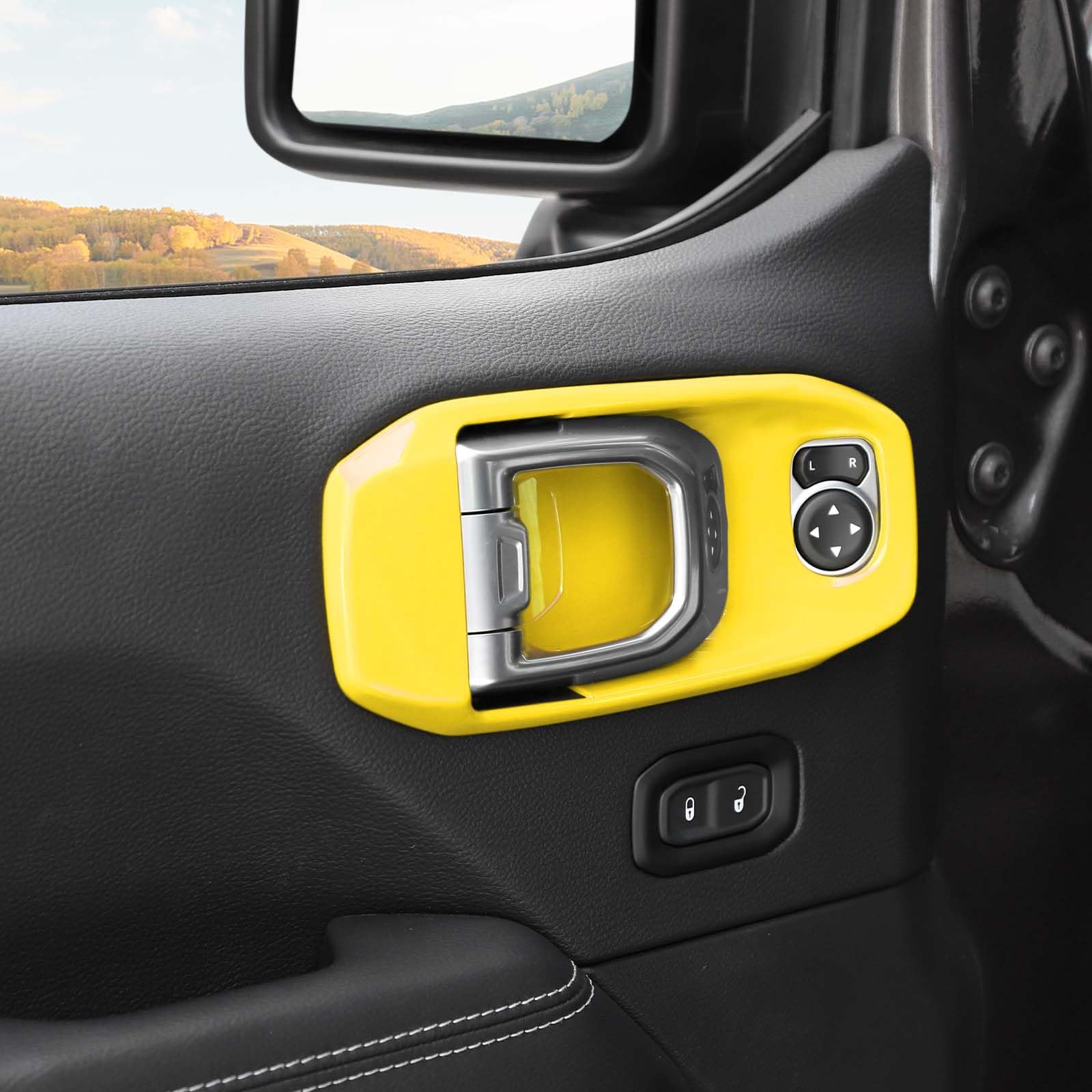 Jeep Wrangler JL JLU & Gladiator JT Inner Door Handle Bowl Cover Trim - RT-TCZ Yellow Interior Accessories (4pcs) | Fits 2018-2024 Models | Perfect for Off-Roading & Interior Customization