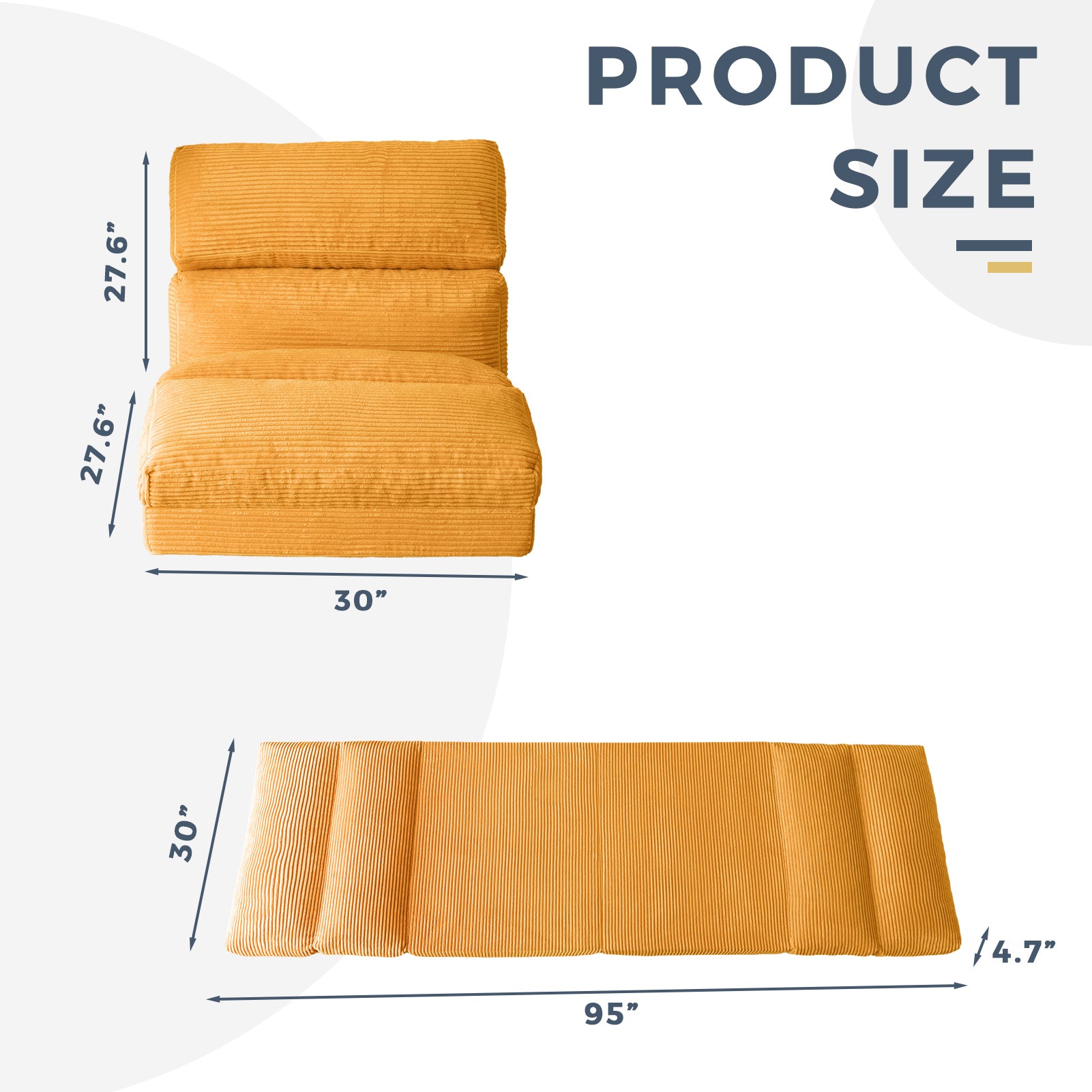 MAXYOYO Corduroy Extra Wide Foldable Bean Bag Sofa Bed - Convertible Floor Mattress for Living Room, Bedroom & Guest Room (Orange)