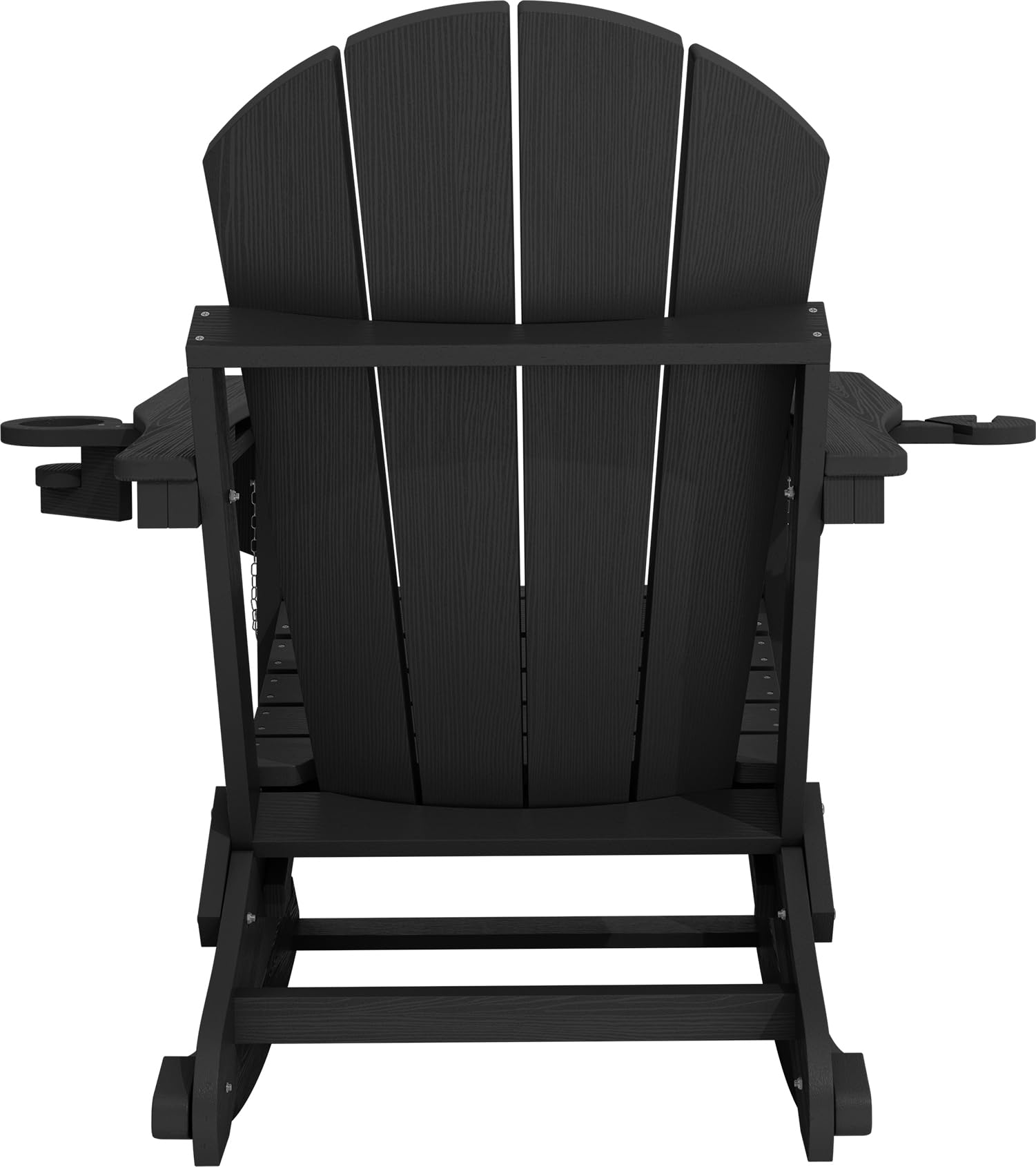 KINGYES HDPE Adirondack Rocking Chair with Retractable Ottoman & Cup Holders - Durable Outdoor Patio Rocker for Porch, Balcony, Garden - Perfect for Relaxing, Sunbathing & Backyard Lounging (Black) - Ideal for Poolside, Beach House, Lakeside Retreats & Outdoor Entertaining