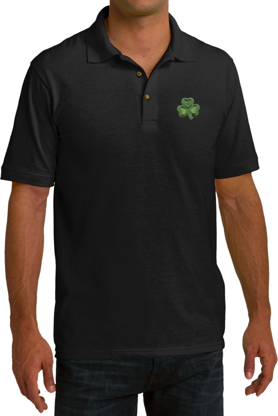 St. Patrick's Day Shamrock Print Pique Polo Shirt for Men - Green Pocket Patch Casual Wear for Parties & Festivals
