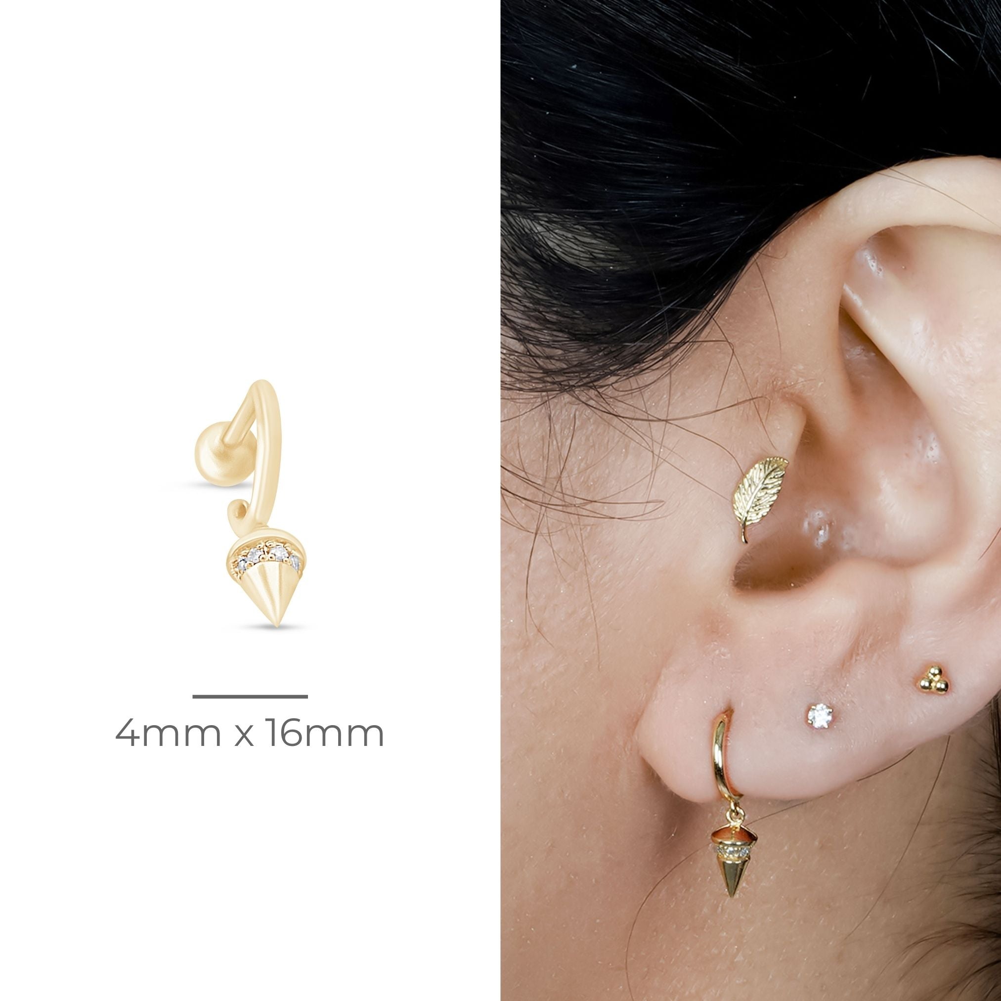 14K Yellow Gold Diamond Spike Charm Illusion Hoop Earrings for Women - Elegant Ball Back Stud Earrings for Party, Date Night & Special Occasions