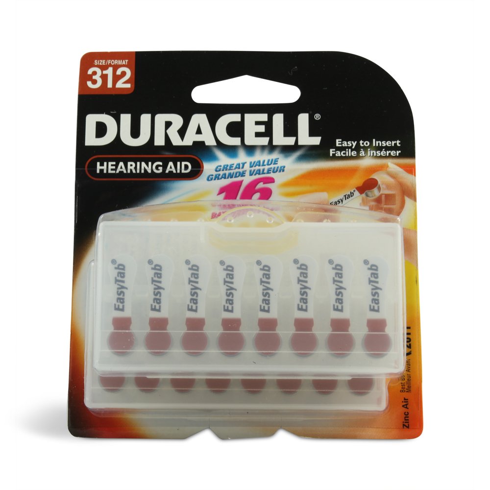 Duracell Easy Tab Hearing Aid Batteries Size 312 - 16 Pack | Long-Lasting Zinc-Air Power for Hearing Devices | Perfect for Travel, Work & Daily Use