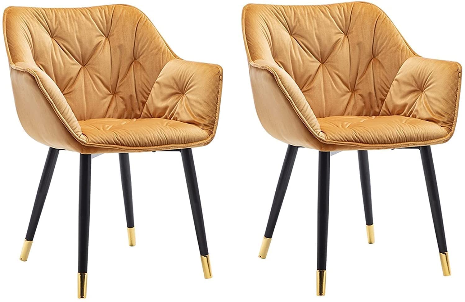 Modern Velvet Dining Chairs Set of 2 - Gold Upholstered Kitchen Armchairs with Metal Legs for Living Room, Bedroom & Dining Room - Comfortable Velvet Seat & Backrest (Golden Edging Feet) - Perfect for Home Decor, Dinner Parties & Cozy Reading Nooks