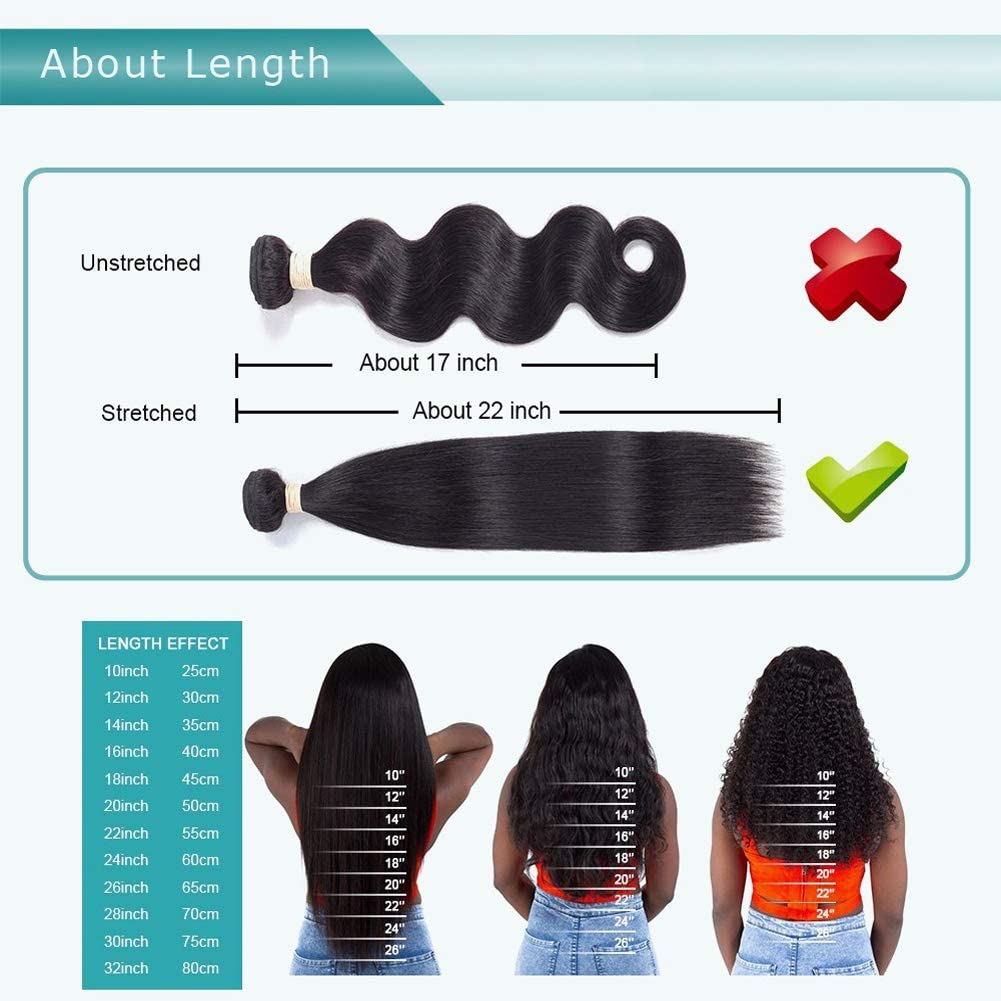 24 26 28 Inch Body Wave Human Hair Bundles - 100% Unprocessed Brazilian Virgin Hair Extensions (3 Bundles, Natural Black) for Styling, Weaving & Everyday Wear