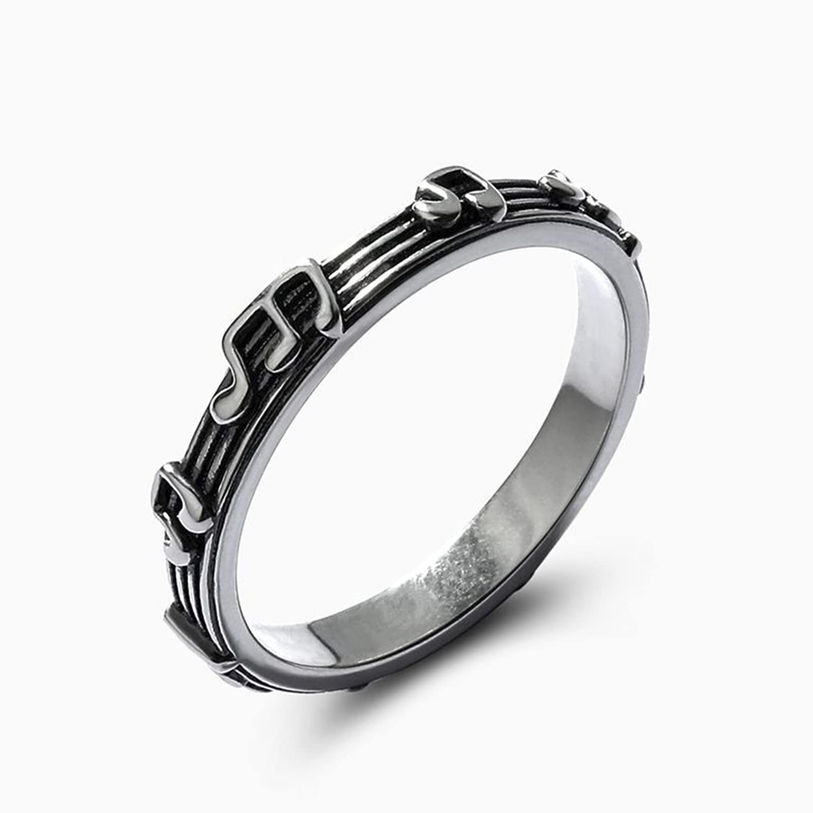 Jeulia Sterling Silver Music Note Wedding Band - Romantic Eternity Rings for Women & Men - Gothic Punk Personalized Engraved Jewelry Set with Gift Box - Perfect for Valentine's Day, Anniversaries & Gothic Weddings