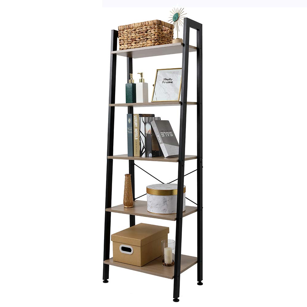 5-Tier Ladder Shelf - Sturdy Metal Frame Storage Rack & Bookshelf | Multipurpose Organizer for Bathroom, Living Room, Office & Plant Display | Perfect for Small Space Organization & Home Decor