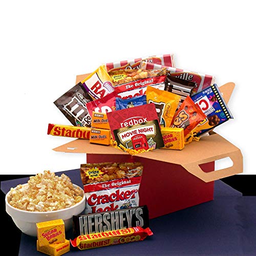 Ultimate Movie Night Care Package - Assorted Snacks, Chocolate, Candy & $10 Redbox Gift Card - Perfect for Gifts, Parties & Cozy Nights