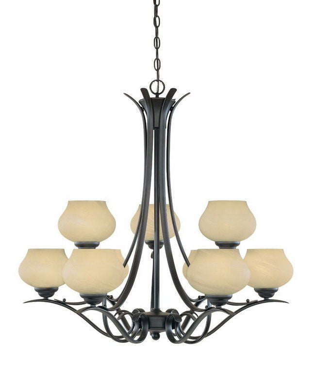 Designer Fountain Lighting 82089 BNB Nine-Light Hanging Chandelier in Burnished Bronze Finish - Elegant Dining Room & Foyer Lighting Fixture for Modern Homes