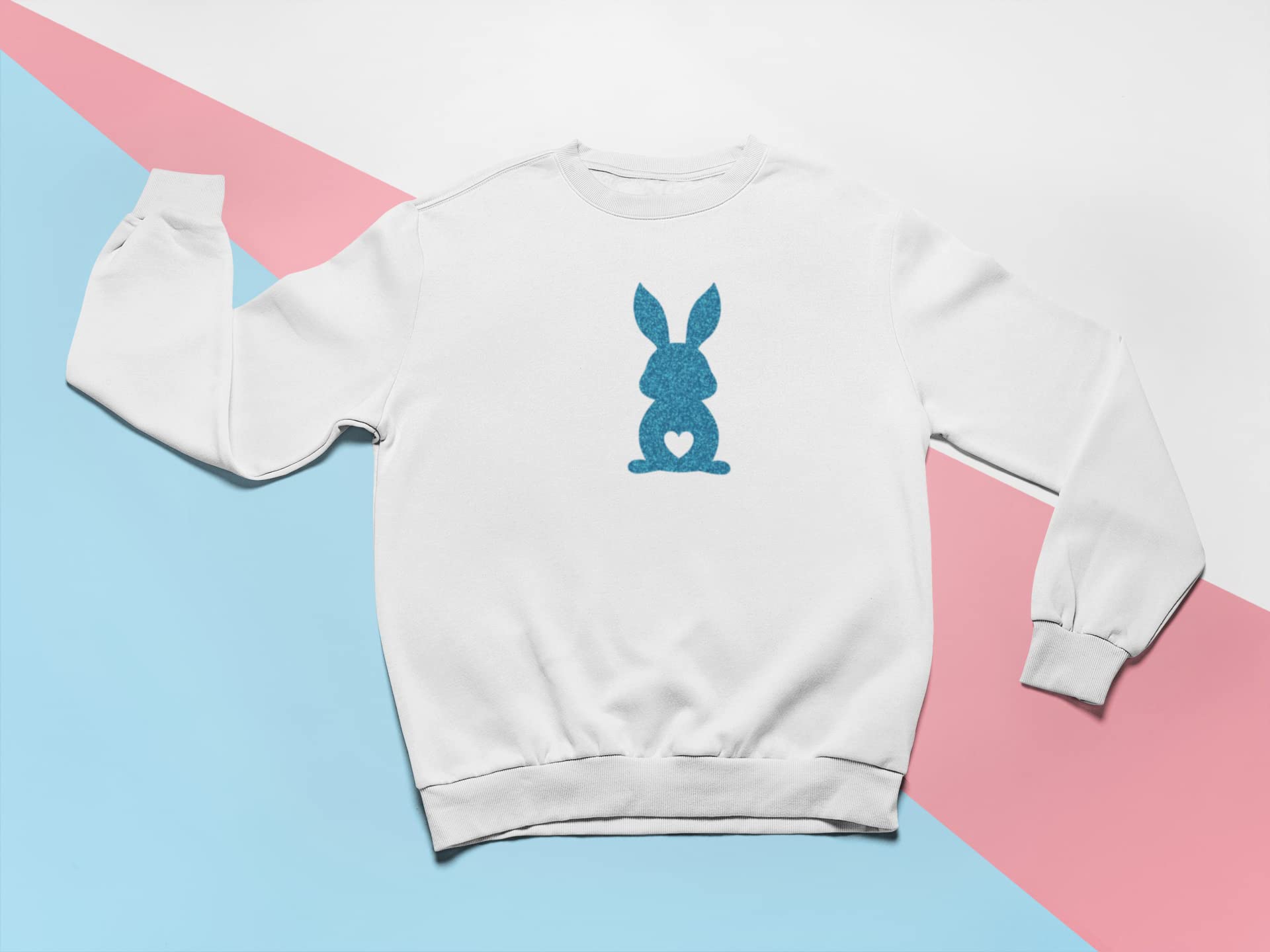 Easter Bunny Iron On Transfer - Bunny Heart Tail DIY Craft for Easter Shirts, Kids Gifts & Applique Patches | Quick 5-Minute Application on Navy Fabric | Perfect for Easter DIY Projects, Kids' Clothing & Holiday Decorations