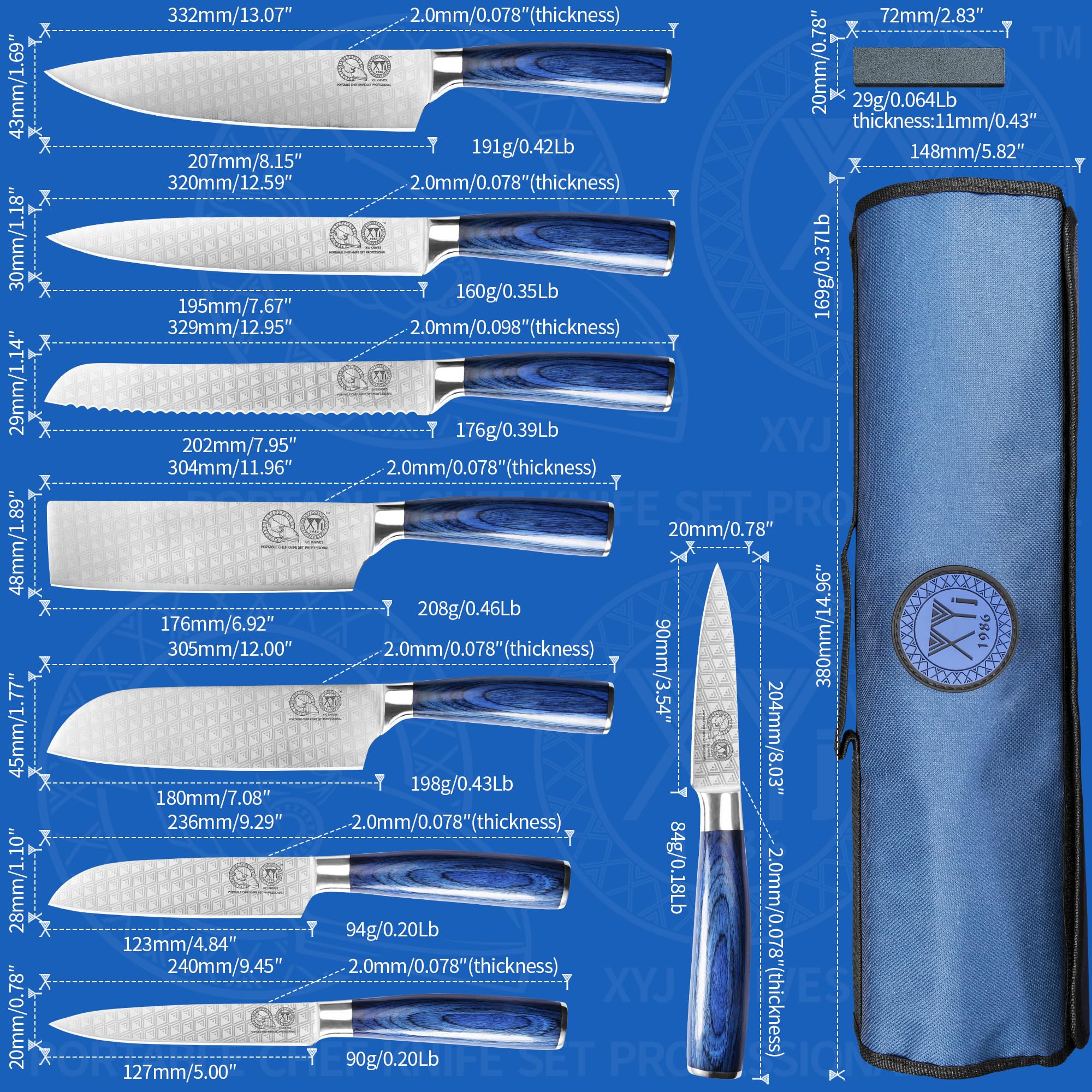 XYJ Professional 8-Piece Kitchen Knife Set with Vein Pattern - 8
