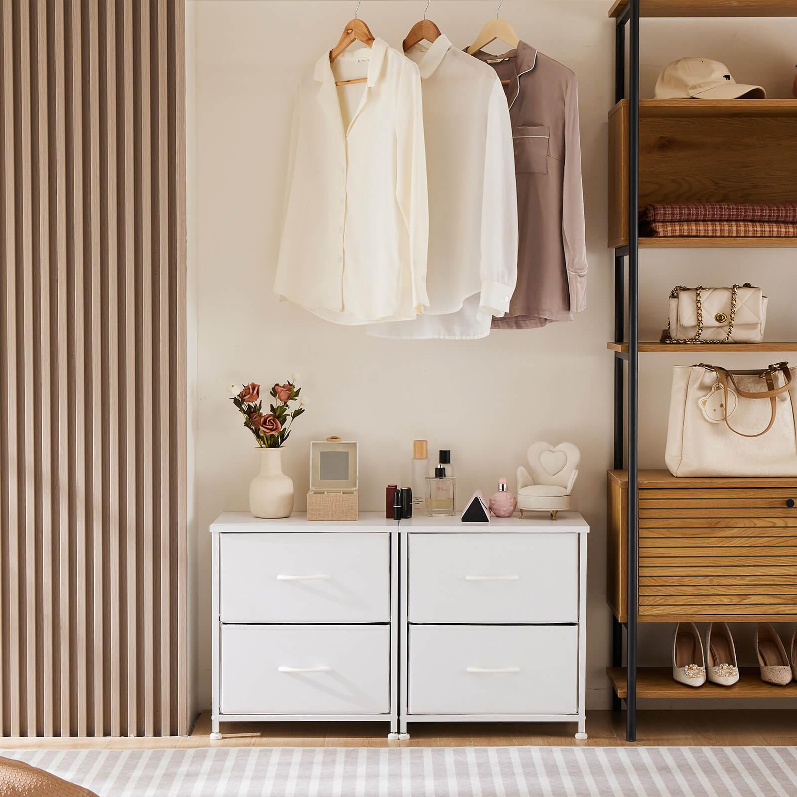 Modern White Dresser with Metal Frame & Wood Top - 2 Drawer Chest for Bedroom, Living Room, or Office Storage | Space-Saving Organizer for Clothes, Linens & Home Essentials