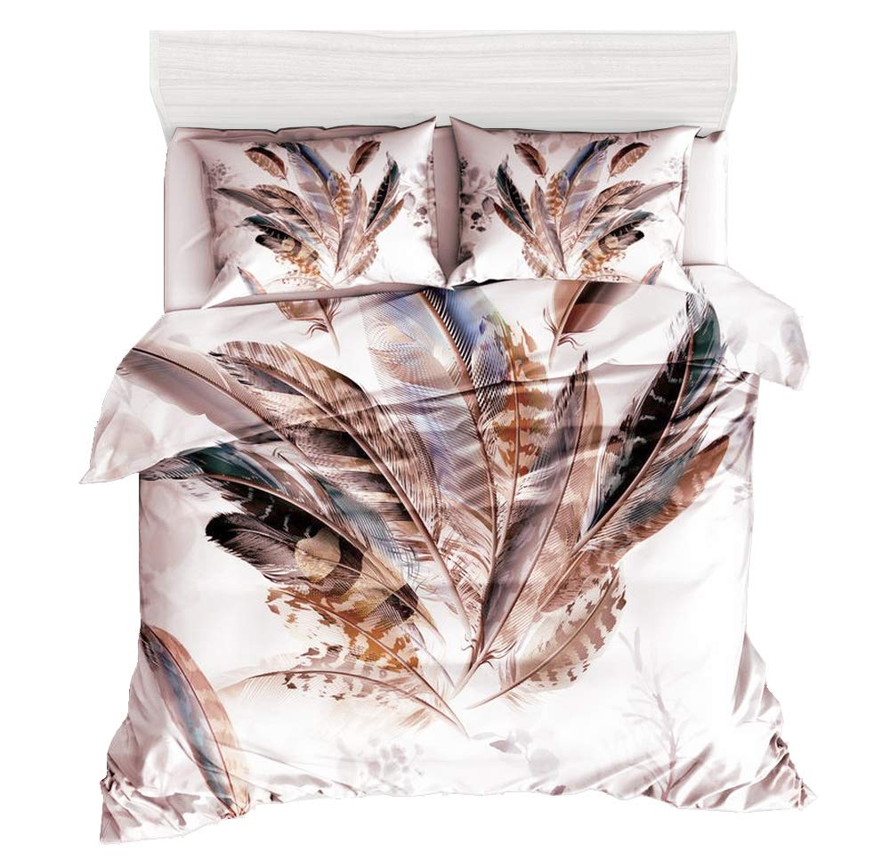 Zegoo Bohemian Duvet Cover Set - King Size Dreamcatcher Feather Pattern Quilt Cover with Pillow Shams, Chic Tribal Bedding for Master Bedroom & Guest Room Decor