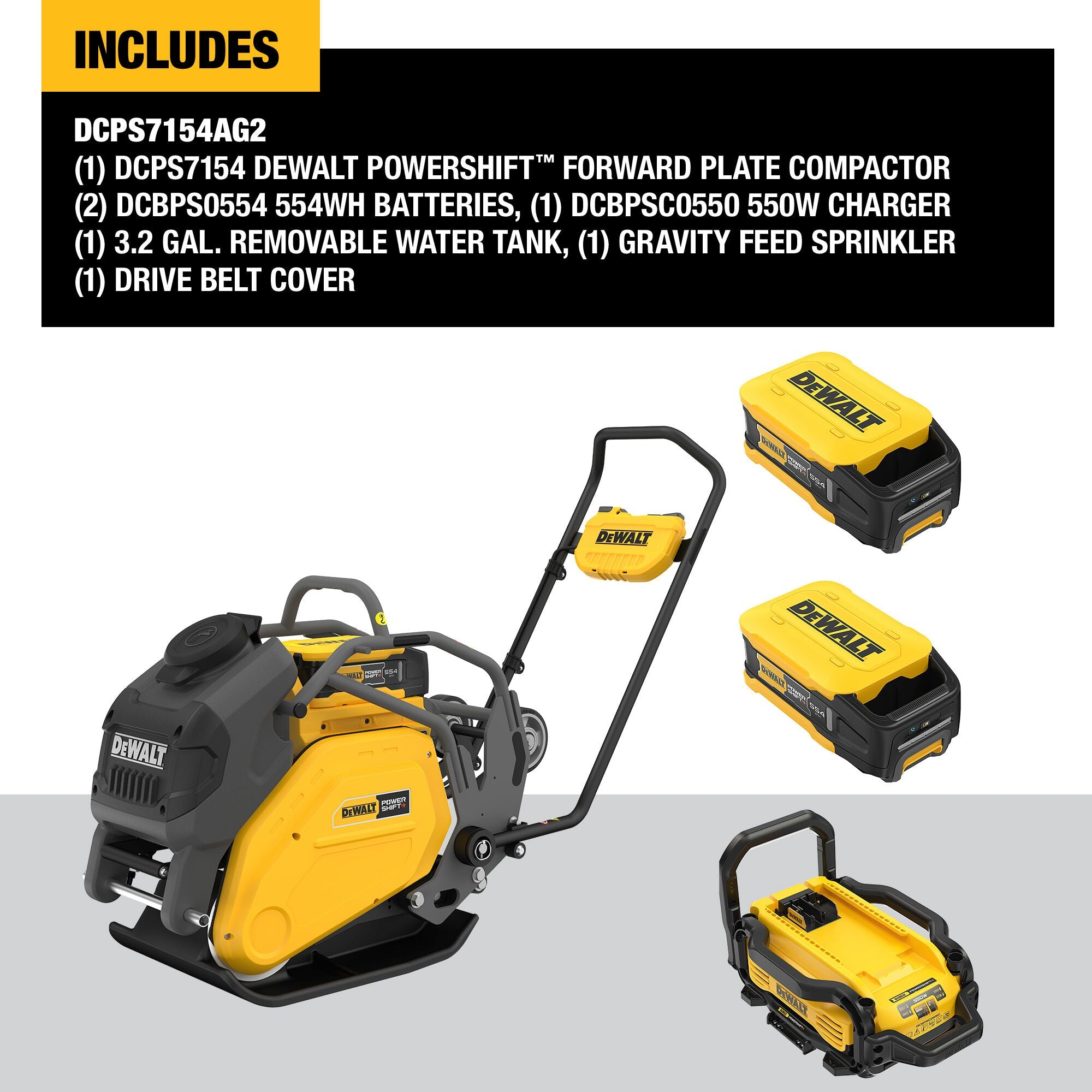 DEWALT DCPS7154AG2 PowerShift Forward Plate Compactor Kit - Heavy-Duty Compaction Equipment for Construction, Landscaping & Road Repair Projects