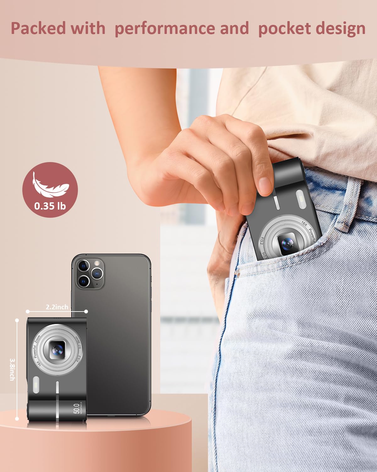 50MP Full HD 1080P Digital Camera with 16x Zoom & Anti-Shake - Compact Travel Camera for Kids, Students, Teens (Boys & Girls) - Includes 32GB SD Card & 2 Batteries (Black) - Perfect for Birthday Gifts, School Projects & Family Vacations
