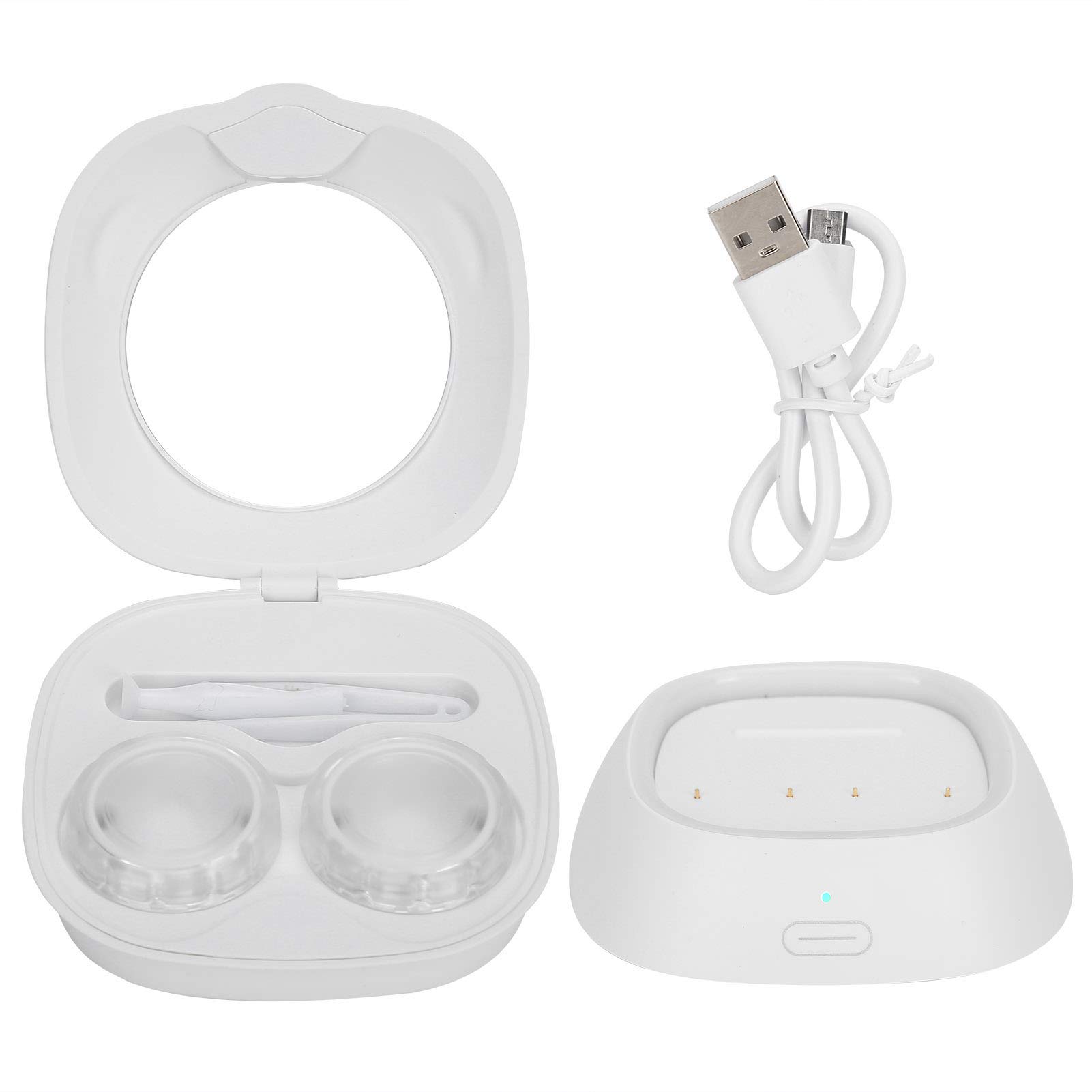Electric Contact Lens Cleaner with USB Charging - Waterproof Portable Lens Cleaner for Travel & Home Use - Perfect for Daily Cleaning, Camping & Gym (White)