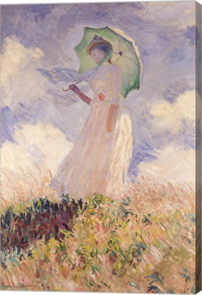 Claude Monet 'Woman with Parasol Turned to the Left' 1886 Canvas Art Print - 13x20 Inch Gallery Wrapped Wall Decor for Living Room, Bedroom & Office