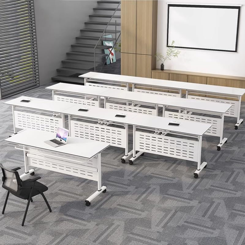 Foldable Conference Table with Wheels - Mobile Training & Seminar Table for Office, Meeting Room, Classroom - White Top & Black Base (47×20×30in) - Perfect for Small Spaces, Quick Setup & Multi-Purpose Use