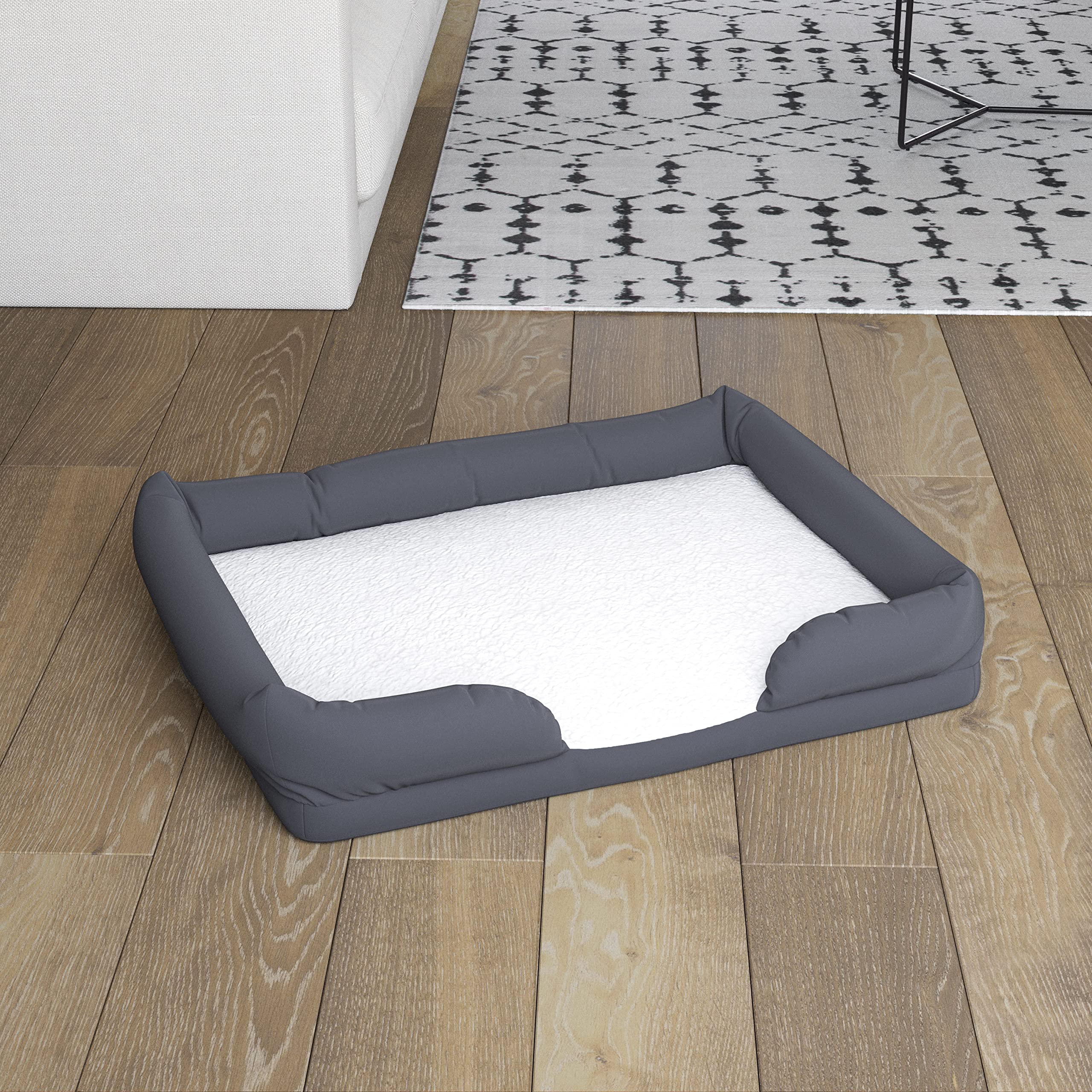 Orthopedic Memory Foam Dog Bed for Medium Breeds - Washable Gray Polyester Cover, Non-Slip Bottom - 36