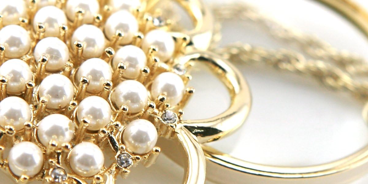 Gold and Pearl Sunflower Pendant Necklace with Magnifying Glass - Elegant Jewelry for Reading, Crafting & Close Work - Perfect Gift for Women & Seniors