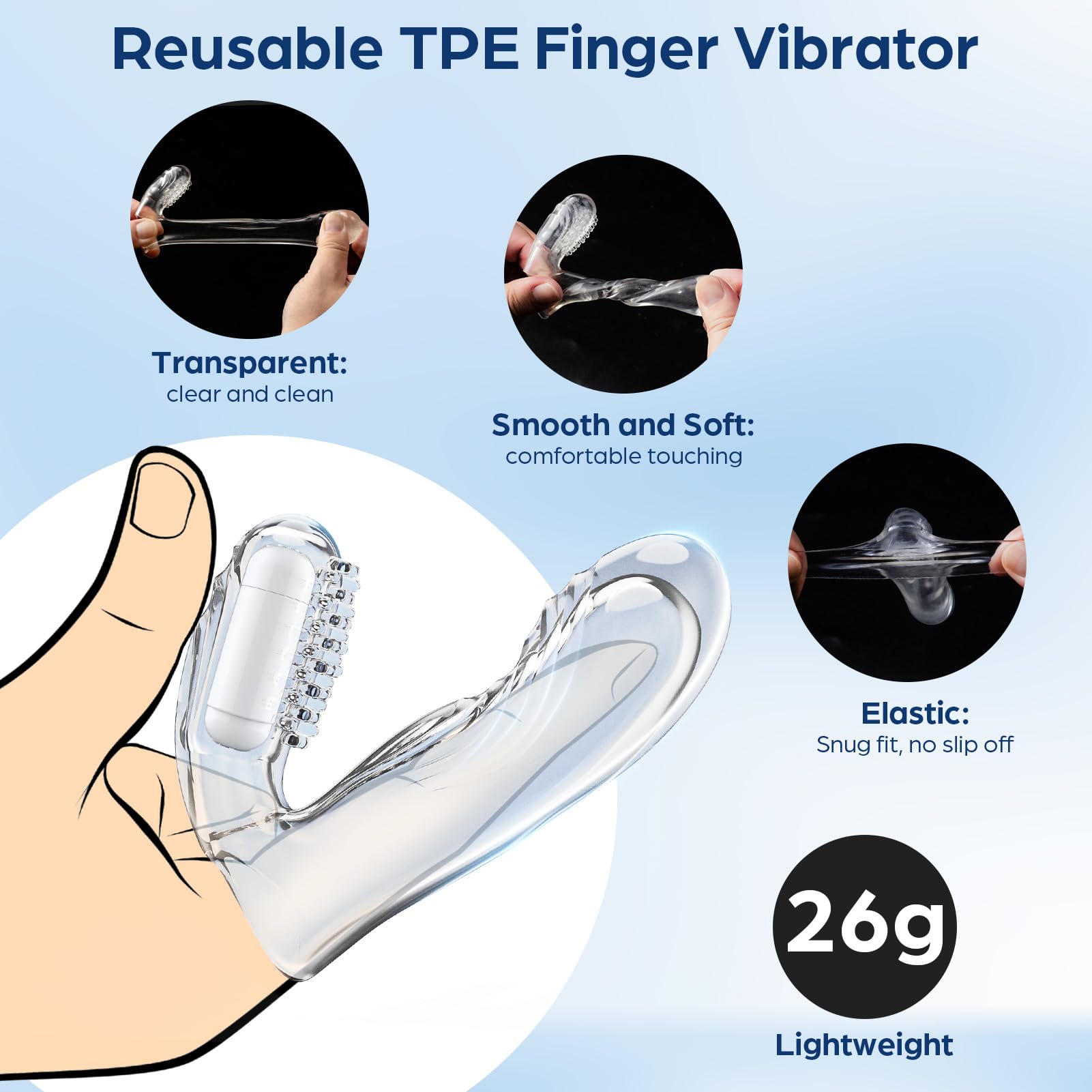 Dual-Stimulation Finger Vibrator - Reusable Transparent Soft Stretchy Vibrators for Women & Couples - Detachable Mini Bullet Vibrator for Clitoral, G-Spot & Nipple Stimulation - Perfect for Solo Play & Couples Intimacy