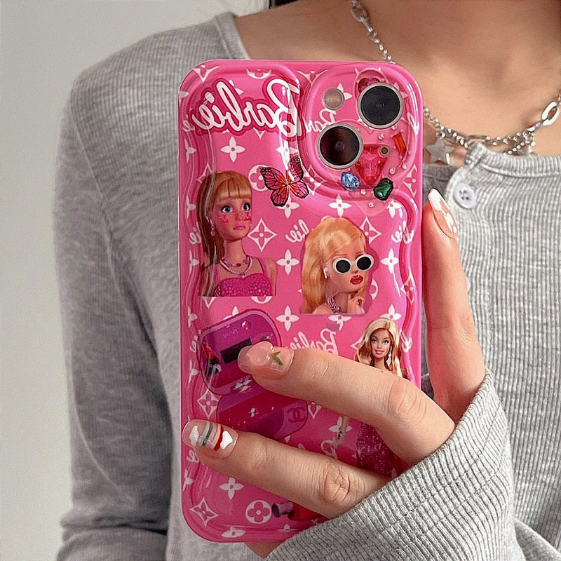 Barbie Cartoon Doll Silicone Phone Case for iPhone 13 Pro Max/12/11/XS/XR/14 Plus - Soft Anti-Slip Protective Cover with Airbag Shock Absorption - Perfect for Kids, Teens & Collectors (Gift Idea)