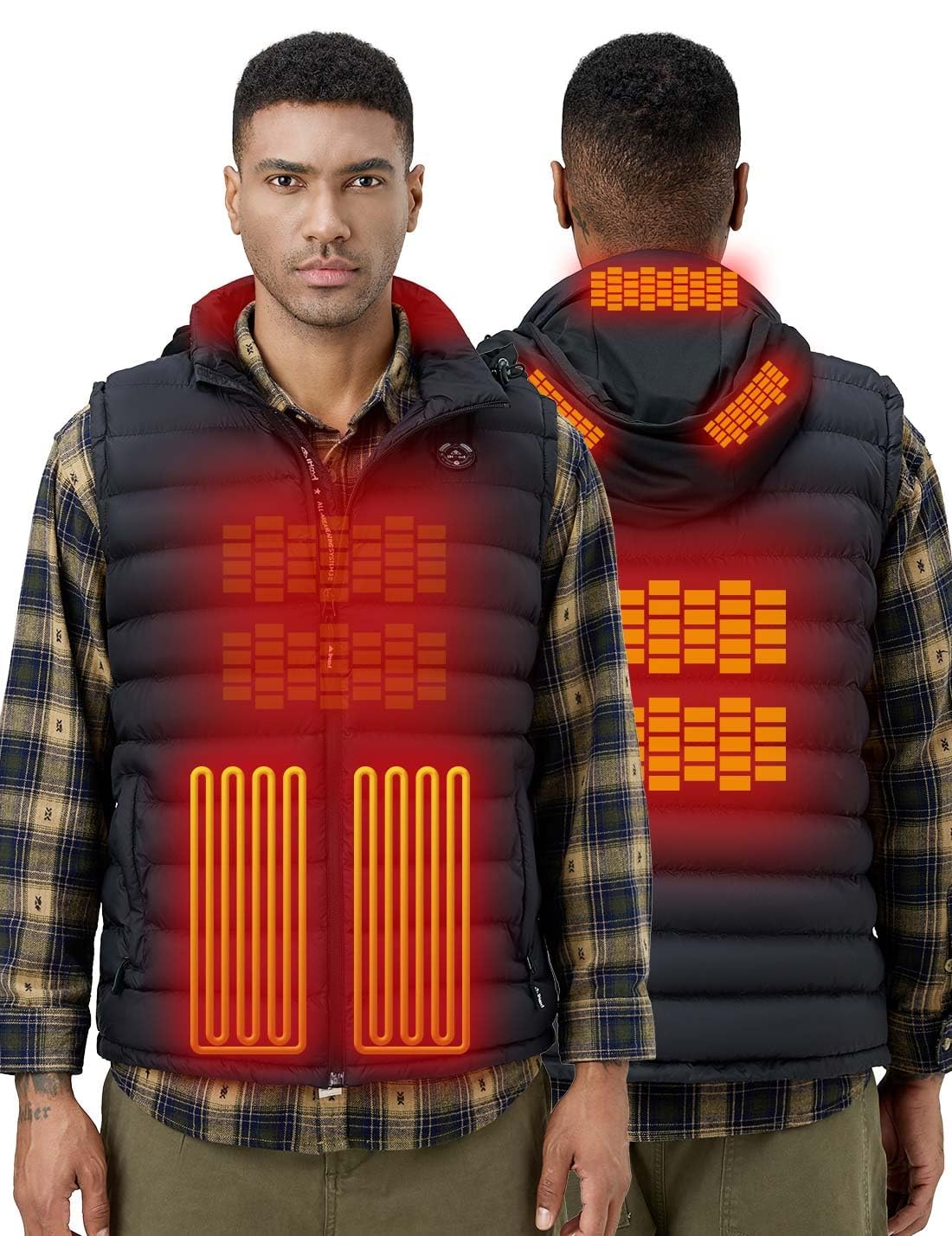 iHood Men's Heated Vest with Battery Pack - Rechargeable Electric Warming Jacket with Retractable Heated Hood, Machine Washable Winter Coat for Outdoor Activities, Hunting & Camping