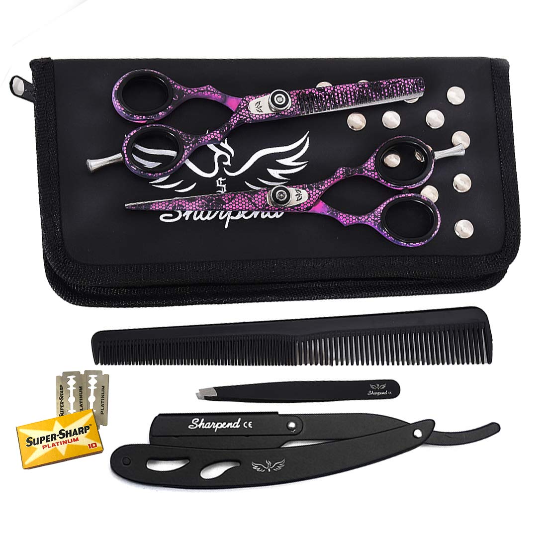 Professional 5.5 Inch Japanese Stainless Steel Hair Cutting Scissors Set - Pink Barber Shears with Thinning Teeth & Razor Edge for Salon & Home Hairdressing | Perfect for Styling, Trimming & Texturizing Hair
