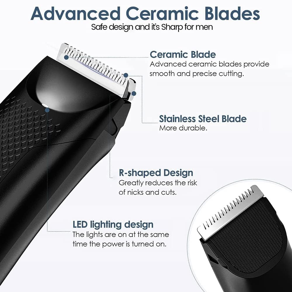 SAFERAZOR Trimmer 2.0 for Men - Waterproof Body & Groin Hair Trimmer with Replaceable Ceramic Blades, 120 Min Runtime, Cordless Wet/Dry Shaver - Perfect for Travel, Gym & Personal Grooming (Black)