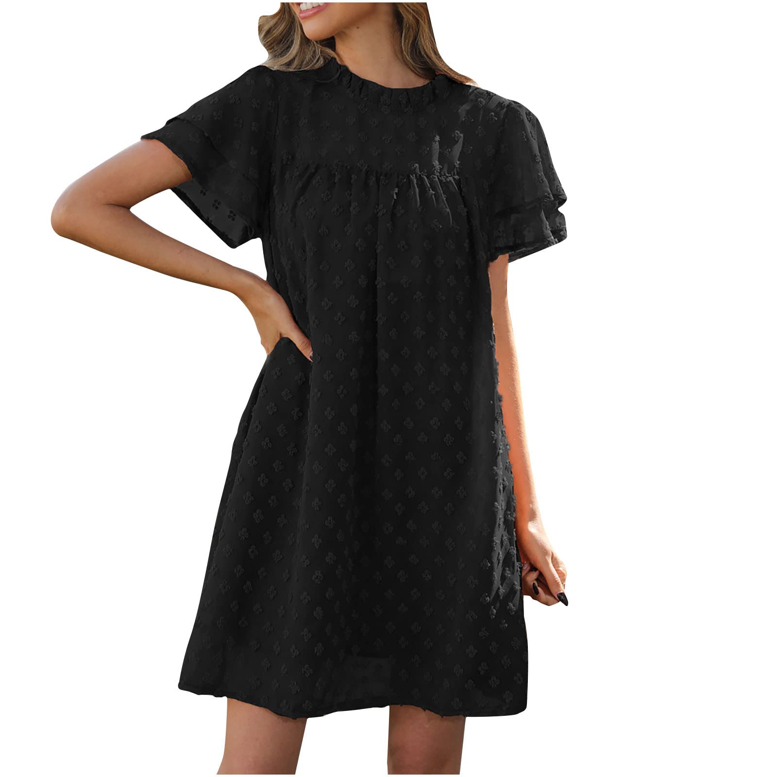 Women's Summer Dresses 2023 - Swiss Dot Loose Fit Short Sleeve Comfortable Flowy Casual Dress | Perfect for Beach Vacations, Picnics & Summer Outings