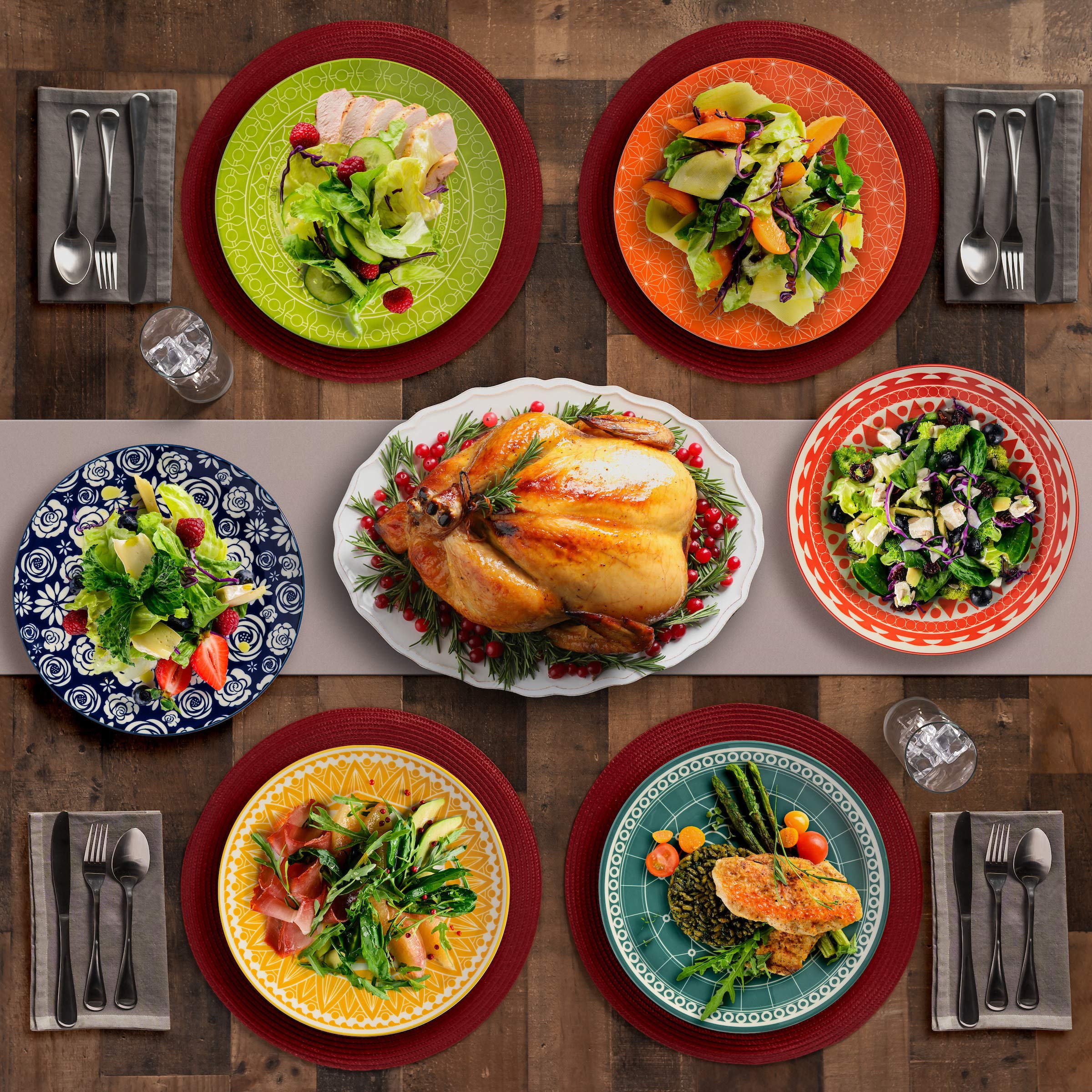 Annovero 10-Piece Dinner Plates & Dessert Bowls Set - Microwave & Dishwasher Safe Colorful Porcelain Dinnerware for Family Dining, Parties & Restaurant Use