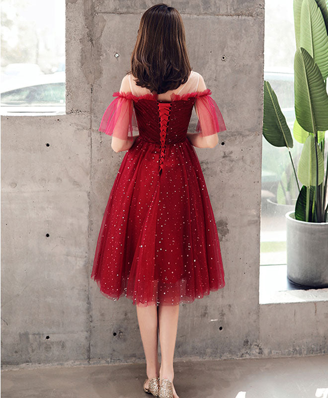 Elegant Burgundy Tulle Sequin Short Prom Dress for Homecoming, Party, and Special Occasions - Sparkling Evening Gown for Teens and Juniors