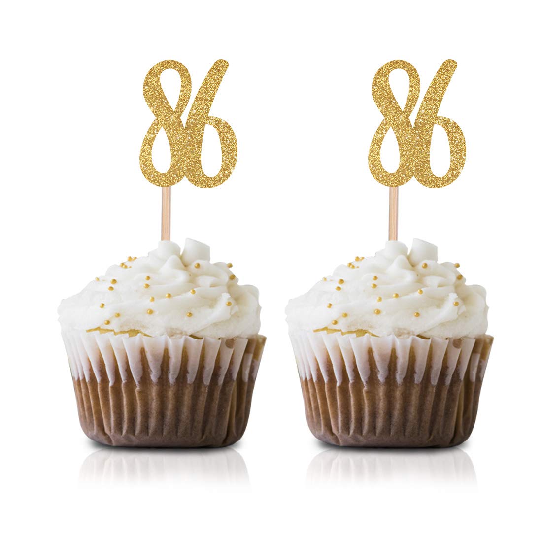 Gold Happy 86th Birthday Cupcake Toppers - 24-Pack Glitter Number 86 Cake Decorations for Anniversary Party, Milestone Celebration & Retirement Party Supplies