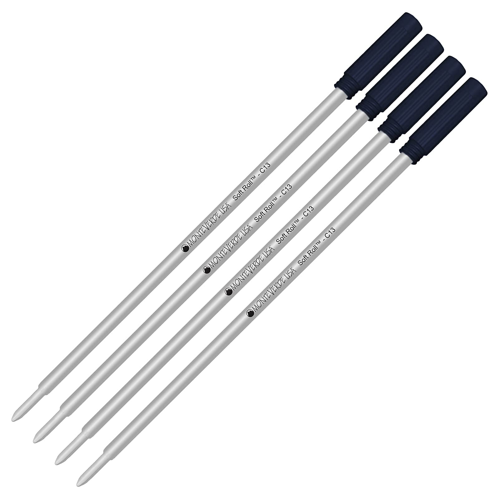Monteverde® Soft Roll™ Ballpoint C13 Ink Refill 4-Pack - Compatible with Cross® Style Pens - Blue Black (0.7mm Medium Tip) - Perfect for Office, School & Everyday Writing Needs